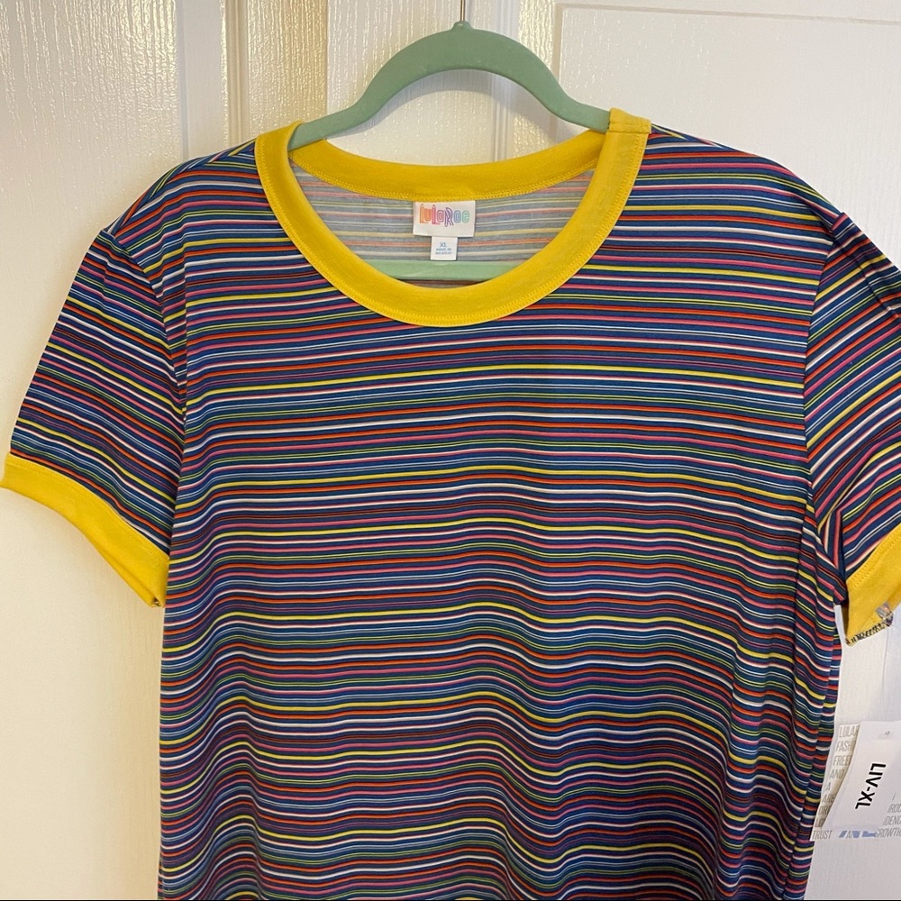 NWT: Lularoe size XL Liv tee rainbow stripe